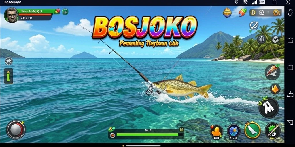 Tampilan gameplay seru memancing di laut yang luas.