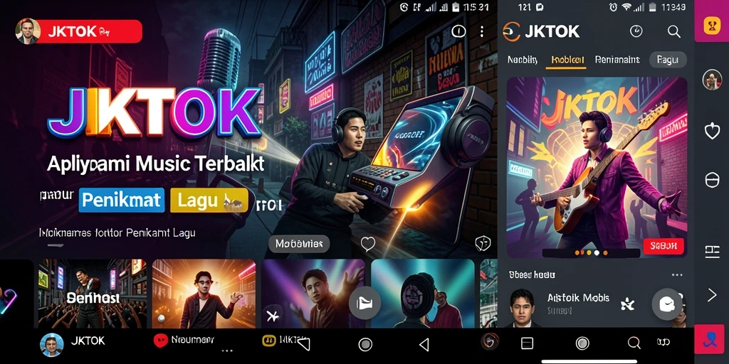 Screenshot JKTOK menunjukkan antarmuka aplikasi musik yang menarik dan interaktif.