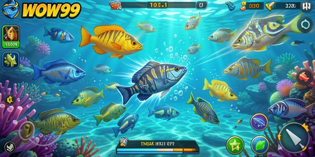 Screenshot WOW99 menampilkan aksi menangkap ikan yang dinamis dan seru.